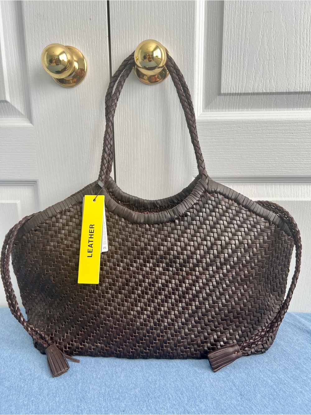 Woven Brown Leather Tote Bag